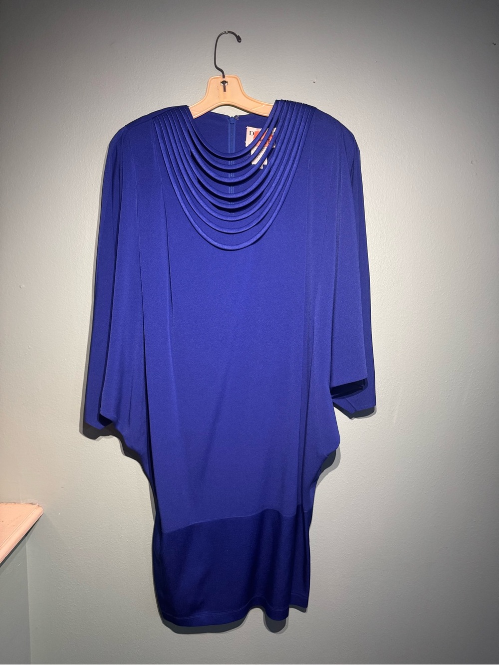 Royal Blue Draped Necklace-Detail Women's Tunic